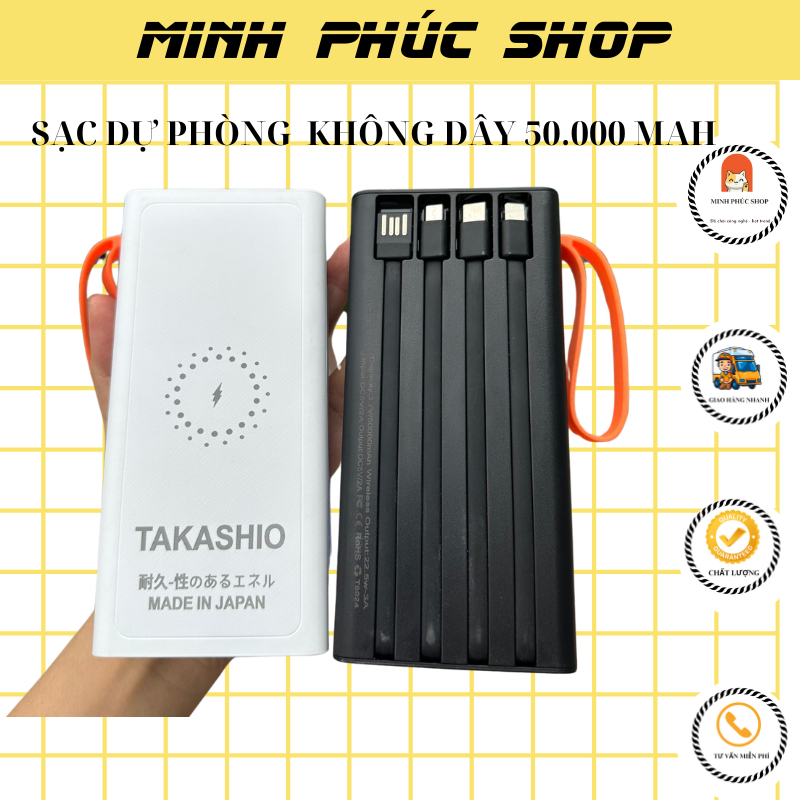SDP 50,000 mah TAKASHIO bản mới 2024 có tích hợp dải đèn led SDP không dây TAKASHIO