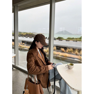 SEO STUDIO - Áo khoác da lộn nâu - Choco Blazer