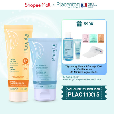 Bộ đôi làm sạch và chống nắng toàn diện Placentor Sun Cream spf50+ pa++++