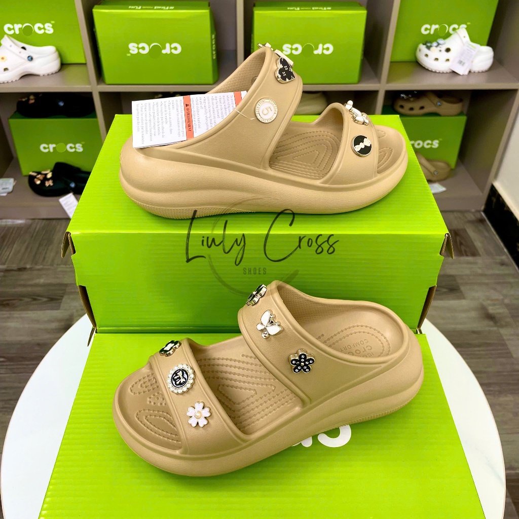(Full Box) Dép  Cross Đế Cao 7CM - Cross Sandal Nữ Đế Cao, tặng kèm sẵn Charm 3D