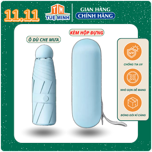 Dù Gấp Gọn Che Mưa Gấp Gọn Kèm Hộp Khóa Kéo Nhỏ Gọn - Dù Che Nắng - Ô Che Mưa Gấp Gọn Kèm Hộp Đựng