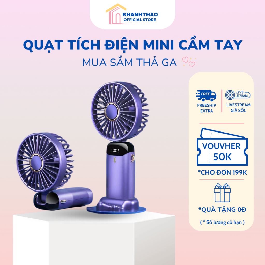 Quạt cầm tay mini tích điện dung lượng pin 10.000 mAh quạt mini 5 tốc độ gió linh hoạt - K209
