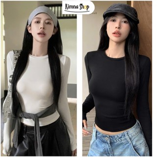 Áo Thun Trơn Cổ Tròn Ôm Body Tay Dài Chất Cotton Co Giãn