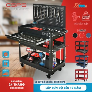 Xe đẩy 3 tầng CSPS 2 màu đen/đỏ Tủ đồ nghề di động đa năng xuất khẩu Mỹ tải 136kg 4 bánh xoay có khóa, sơn tĩnh điện