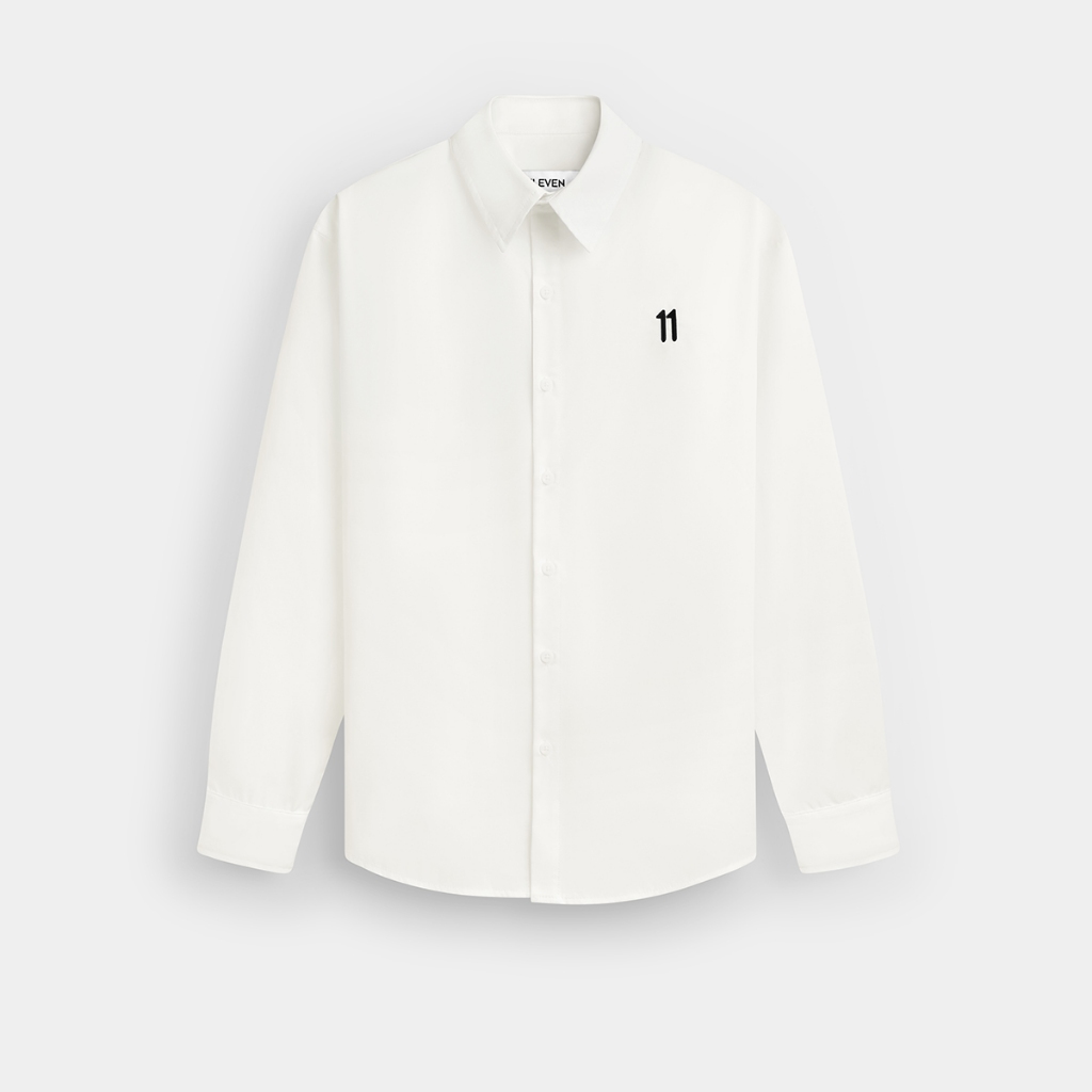 ELEVEN - Áo sơ mi dài tay unisex nam nữ 11 logo màu trắng