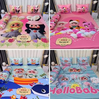 Mẫu Babythree v3. Bộ ga giường thun lạnh Hyco (áo gối ôm khoá kéo)