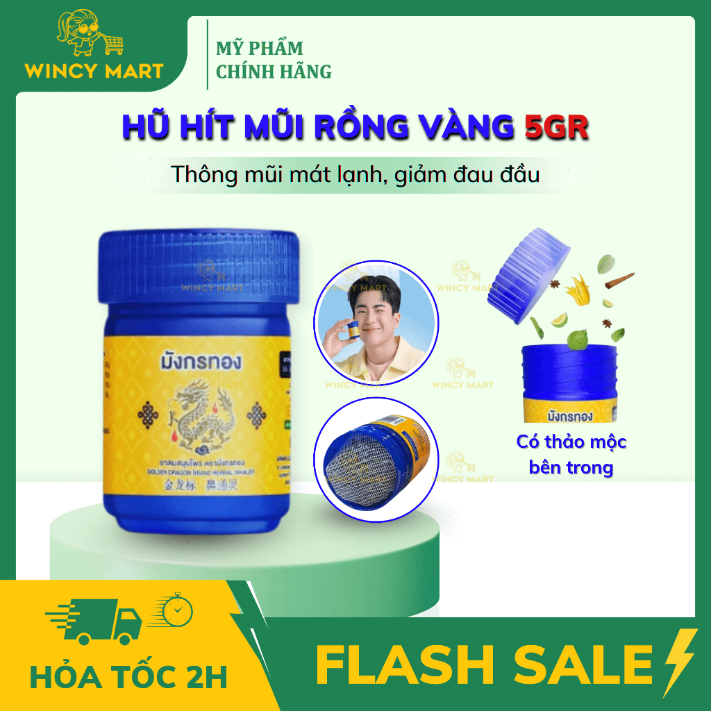   Chuẩn Thái  Hũ Hít Mũi Lọ Dầu Hít Xoang Thông Mũi Hiệu Con Rồng Vàng Hũ Màu Xanh Dương Thái Lan 5g - Wincy Mart 