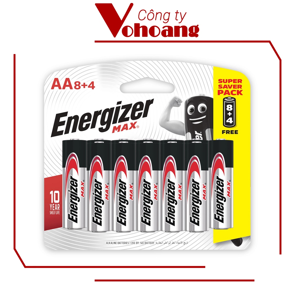 Pin AA Energizer Alkaline chống chảy E91 - Vỉ 8+4 pin (Tổng 12 pin)