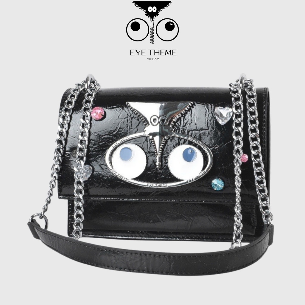 【 EYETHEME 】Túi Nắp Gập Đeo Chéo Logo Con Mắt  2436 - EYE Foldable Mirrored Leather Bag