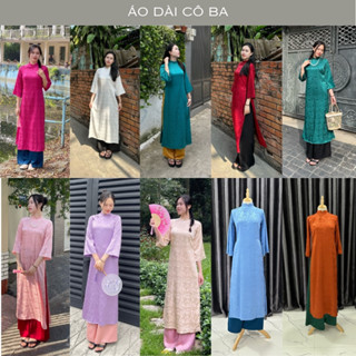 Áo dài Tết cách tân dáng suông gấm tơ 2 tà tay lỡ cổ cao 2p dễ mặc sang, đẹp - Áo Dài Cô Ba