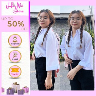  Áo Sơ Mi Trắng Nữ Tay Lỡ Xắn Tay Đi Học Dáng Rộng 70kg Trở Lại Chất Kate Lụa Cao Cấp Hồng Nhi Store 