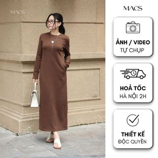  Váy len suông dài 120cm tay dài cổ tròn có túi hông xẻ sau Macs Cici Dress  +10% phí sàn   