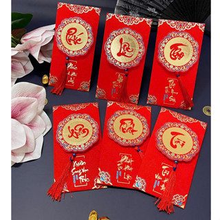 Bao Lì Xì 4D Lấp Lánh Ánh Nhũ Tua Rua Các Câu Chúc Tết Cao Cấp