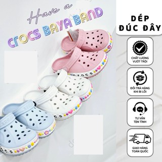 Tặng 12 Sticker-Dép Cross cho bé gái HannaKids Sục Cros Baya trẻ em màu Trắng viền hoa Giày Croc Xăng đan Sandal xuất