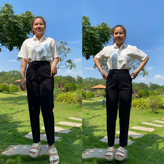 ( SALE M) QUẦN TÂY ĐEN Nút Bấm Lưng Cao Chất Vải Tuyết Mưa Hàng Xịn Dày Đẹp CO dãn nhẹ
