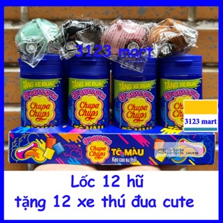 (hsd 10/2026) (Lốc 12 hũ) Kẹo sing gum tô màu BIG BABOL Chupa Chups tặng 12 xe đua thú