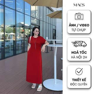 Váy cotton  Đầm phom suông dài che khuyết điểm,  cỏ xẻ tà 2 bên Macs Syrah Dress (+10% phí sàn )