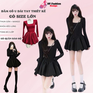 Váy nữ dài tay body cổ u tùng bí dáng ngắn, đầm kiểu màu đen tôn dáng sang chảnh mặc mùa hè noel tết đông đi tiệc G987
