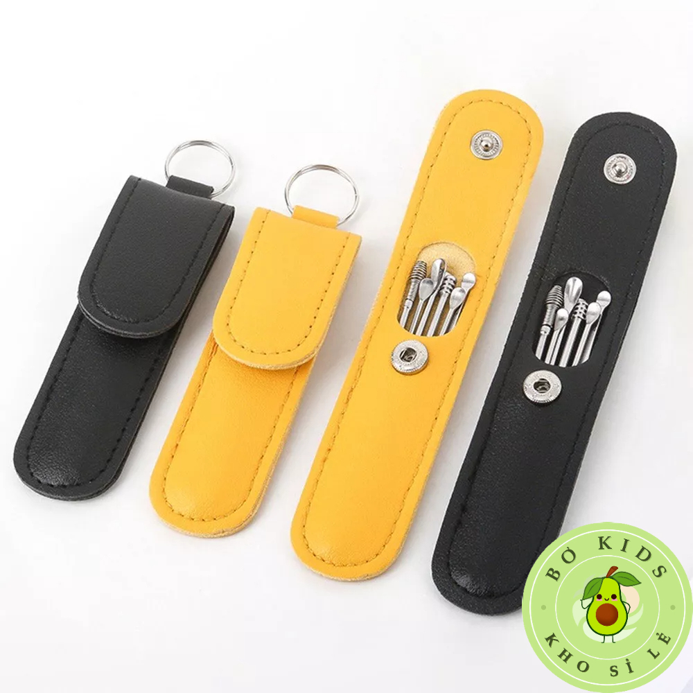 Bộ 6 Dụng Cụ Lấy Ráy Tai Cap Cấp Bọc Túi Da - Dụng Cụ Vệ Sinh Tai Bằng Thép Không Gỉ Tiện Dụng