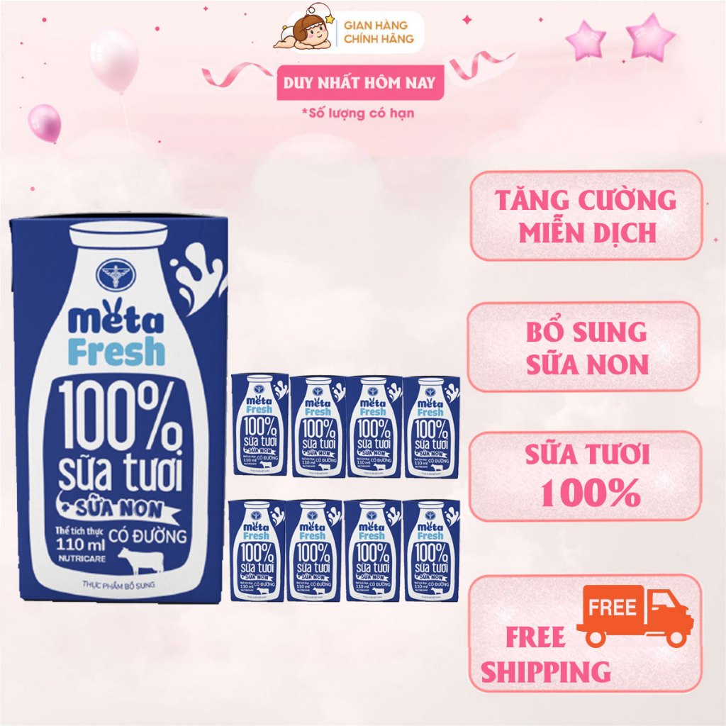 Thùng sữa tươi Nutricare Meta Fresh Có Đường sữa non tăng cường miễn dịch (110ml)