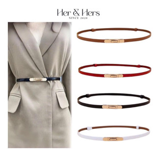 Thắt lưng bản nhỏ, đai cài váy chất liệu da thật khoá bấm kim loại tiện lợi - HER & HERS