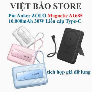 Pin dự phòng Anker Zolo 10000mAh A1685 kiêm sạc không dây Magnetic liền cáp type-c 30W