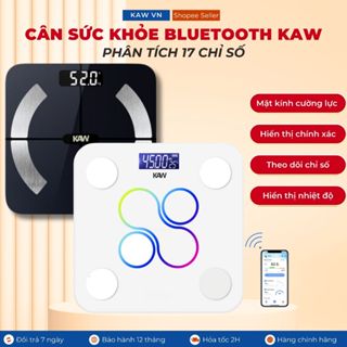 Cân điện tử sức khỏe KAW phân tích 12 chỉ số Kết nối Bluetooth, Mặt kính cường lực Màn hình LED