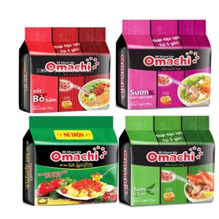 Combo 5 gói mì khoai tây Omachi Sườn hầm/Tôm chua cay/Bò hầm/Mì trộn sốt Spaghetti