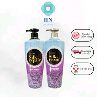 Combo Dầu gội kem xả nước hoa Hàn Quốc Elastine Silk Repair Phấn Em Bé 550ml