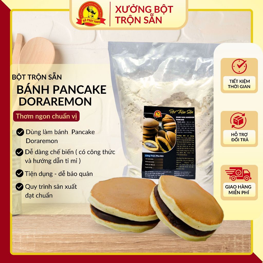 Bột Làm Bánh Rán Doremon Pancake Gói 1kg- Bột Làm Bánh Trộn Sẵn Dễ Sử Dụng- Đỗ Phát Foods