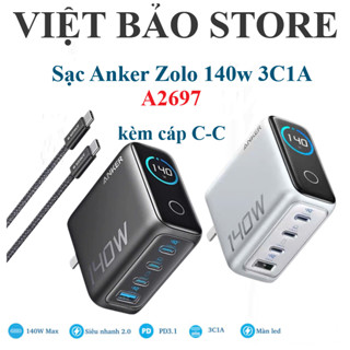 Củ sạc nhanh Anker Zolo 140w A2697 4 cổng 3C1A hỗ trợ PD/PPS5A/QC kèm cáp C to C