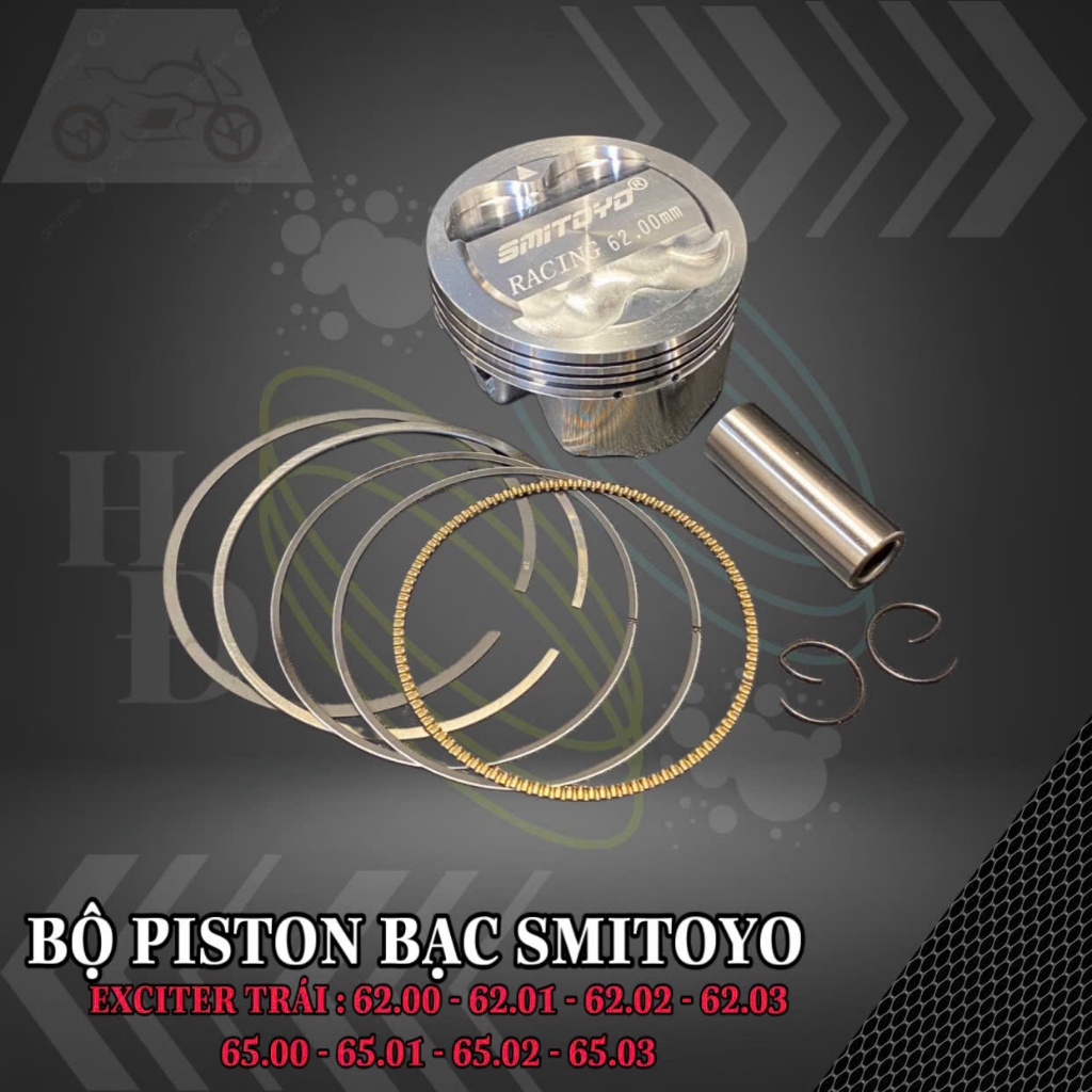 Bộ piston bạc Smitoyo trái nén 57mm 62mm 65mm cho xe Exciter chính hãng