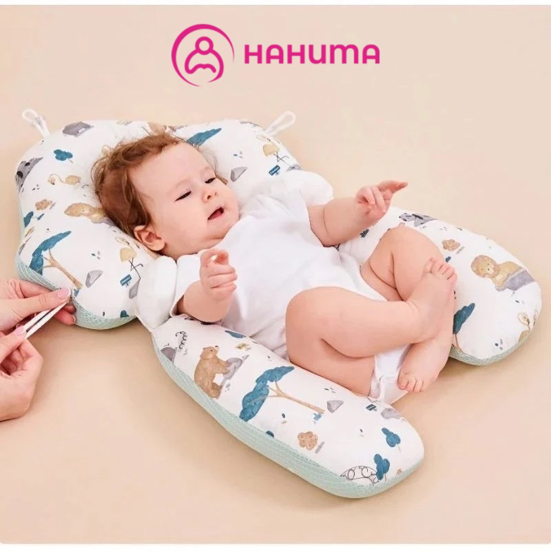 Gối Chữ U Cho Bé Sơ Sinh Hahuma - Chống Giật Mình, Chống Bẹp Đầu Có Dây Rút Điều Chỉnh