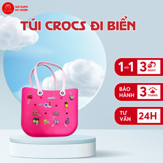 Túi crocs đi biển, đi du lịch đựng đồ - nhựa cao cấp mềm, nhẹ size 33x25x10cm - Tặng fullcharm