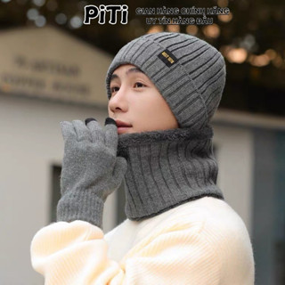 Mũ len kèm khăn quàng cổ và găng tay PITI unisex giữ ấm khăn choàng nam nữ thời trang giữ nhiệt giữ ấm siêu tốt