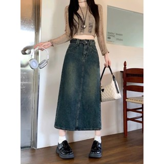 Chân váy jean dài chữ A xẻ sau, váy jean dáng dài cạp cao tôn dáng phong cách ulzzang CVD 70