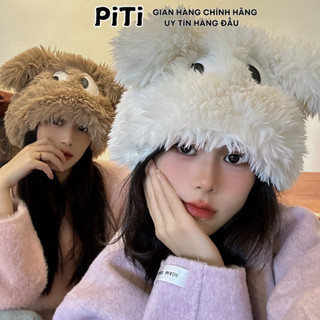 Mũ len lông cừu PITI tai mèo dễ thương nón len trùm đầu phong cách hàn quốc xinh xắn