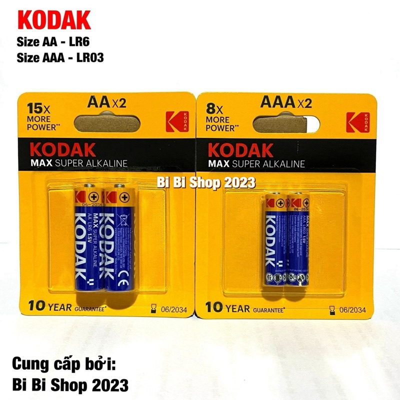 Vỉ 2 Viên Pin AA / AAA KODAK Alkaline 1.5V (LR6/LR03) Hàng Chính Hãng