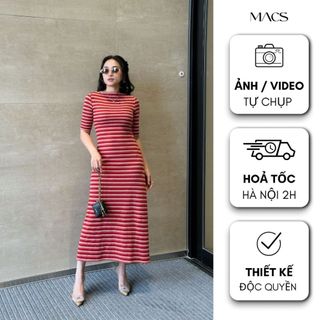 Váy ôm body dáng dài_thun tăm kẻ cao cấp_tôn dáng_MACS_Egal Dress (+10% phí sàn)