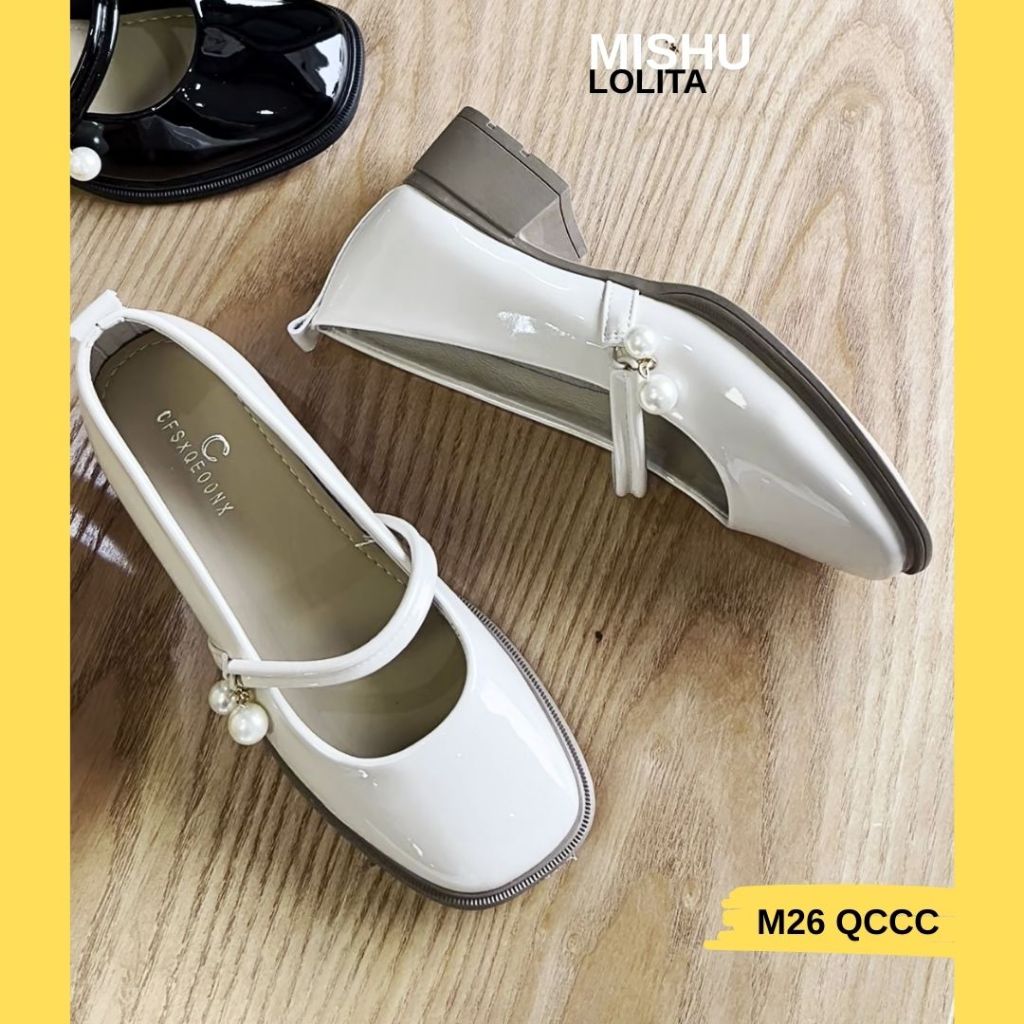 Giày búp bê cao gót nữ bản store da bóng PD-m26 - Giày mary jane nữ bản hộp cao cấp
