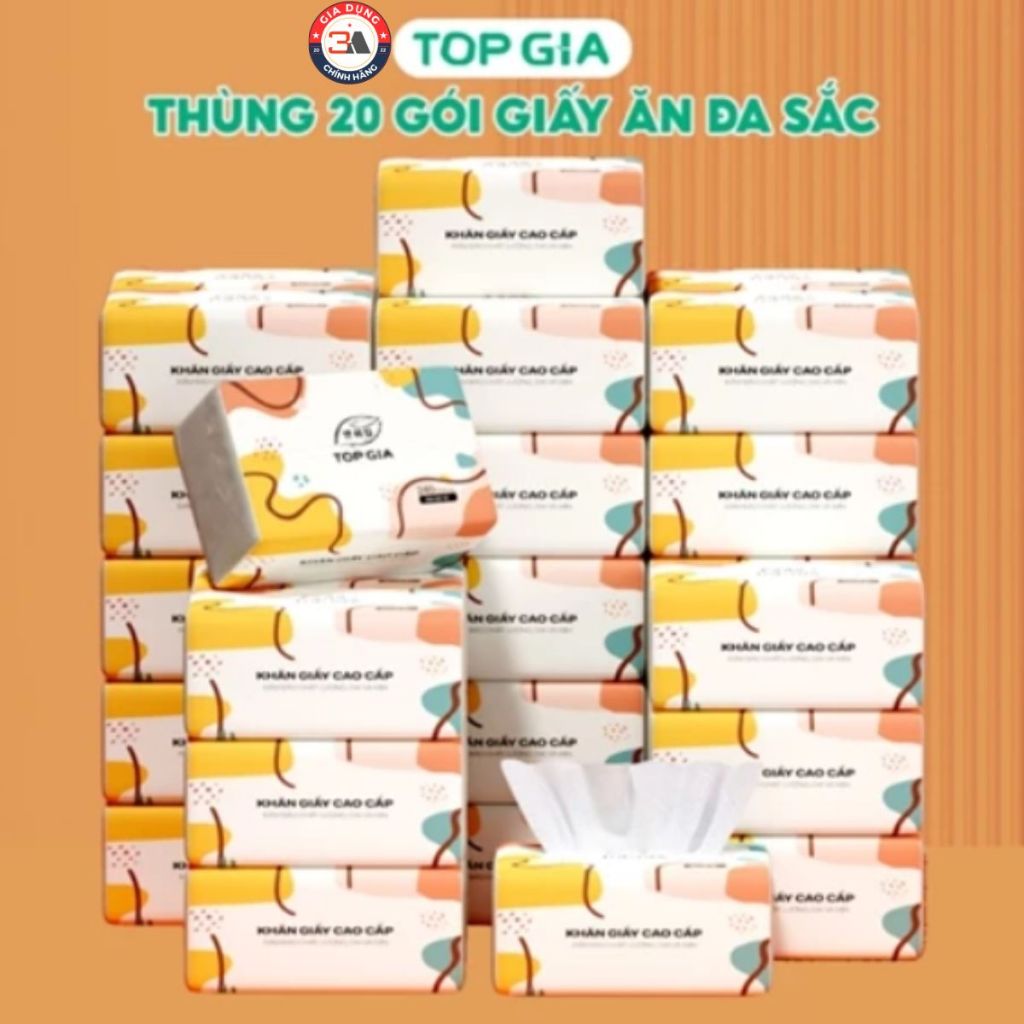 Thùng 20 Gói - Giấy Ăn Top Gia Đa Sắc, Khăn Giấy Rút 7 Màu 240 Tờ / 4 Lớp Cao Cấp - Hàng Chính Hãng