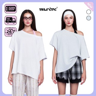 UNRÊVE FEATHER Off the Shoulder Áo Thun Nữ Lệch Vai Basic Tee 100% Cotton Unisex T-shirt Oversized