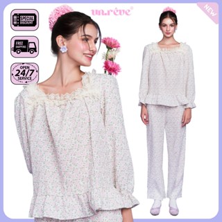UNRÊVE ROSY DAYS Bộ Đồ Ngủ Dài Set Đồ Mặc Nhà Nữ Cao Cấp Pijama Cotton Pyjama Thời Trang