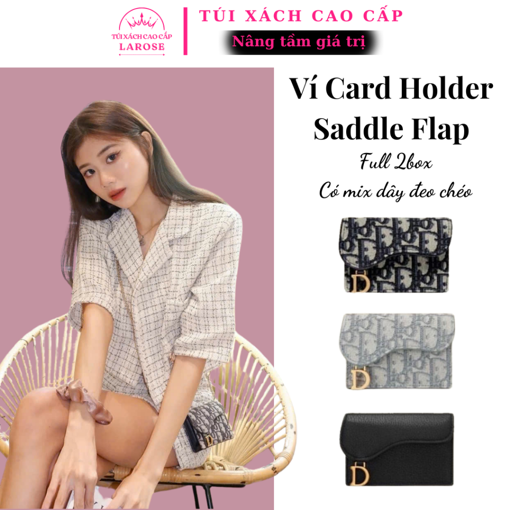 Ví Card holder saddle Flap nhà D cầm tay, có thể mix dây đeo chéo V029 LAROSE