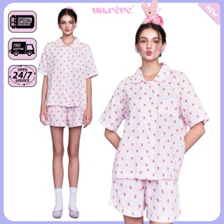 UNRÊVE CUDDLE BEAR Bộ Đồ Ngủ Cộc Set Đồ Mặc Nhà Nữ Cao Cấp Pijama Cotton Pyjama Thời Trang
