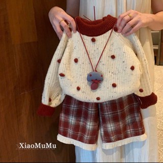 Set áo quần len thừng màu đỏ cherry dày dặn cho bé gái phù hợp Noel Lễ Tết không khí Giáng sinh
