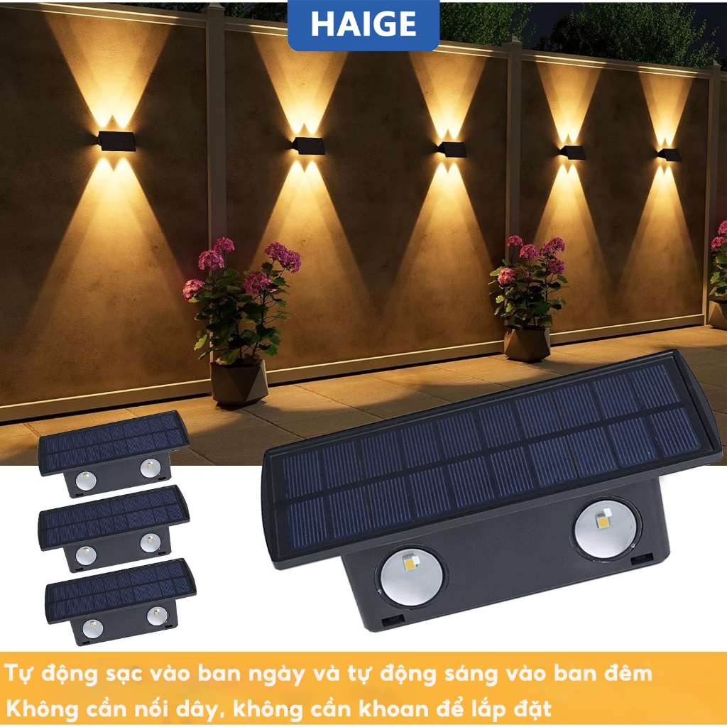 HAIGE Đèn tường năng lượng mặt trời, đèn LED rửa tường, đèn lên xuống, đèn trang trí, không cần khoan đục