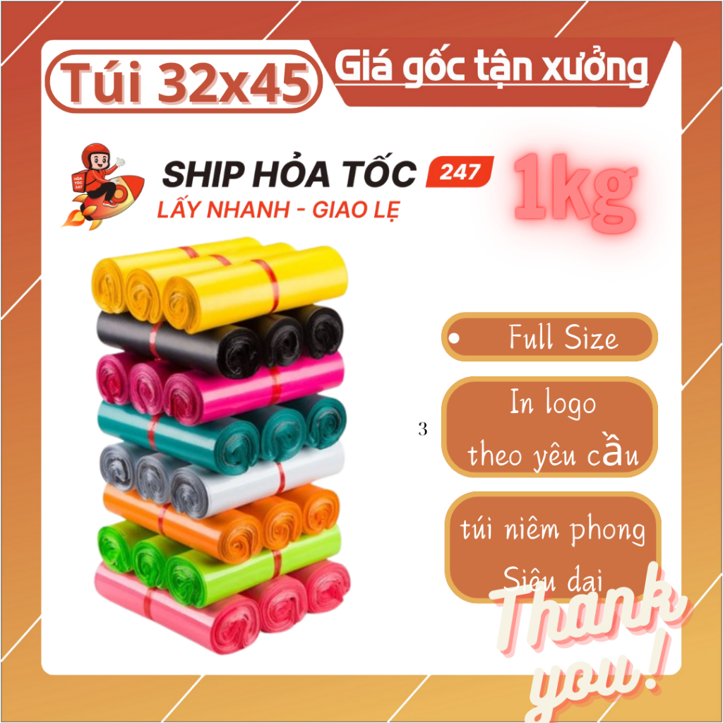 1KG Túi Niêm Phong 32x45 , Nhận In từ 10 Cuộn, Free In Từ 100 Cuộn, Giao Hỏa Tốc