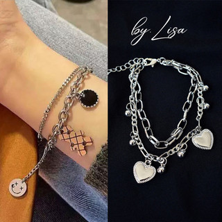  Vòng Tay Kim Loại Dây Xích Phối Charm Hiphop Lắc Tay Couple Unisex Kiểu Dáng Sang Trọng by.Lisa 