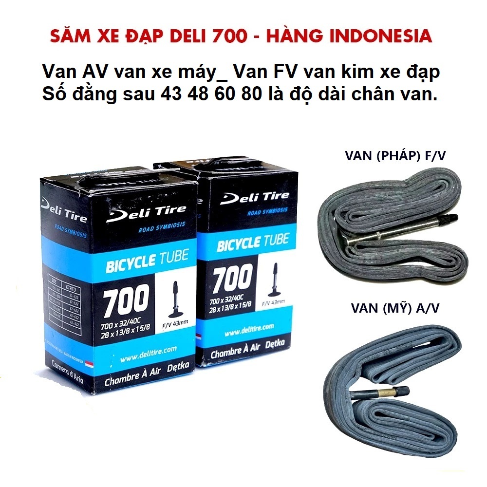 Ruột xe đạp - Săm xe đạp DELI 700 - Đủ size (Chính hãng DELI)